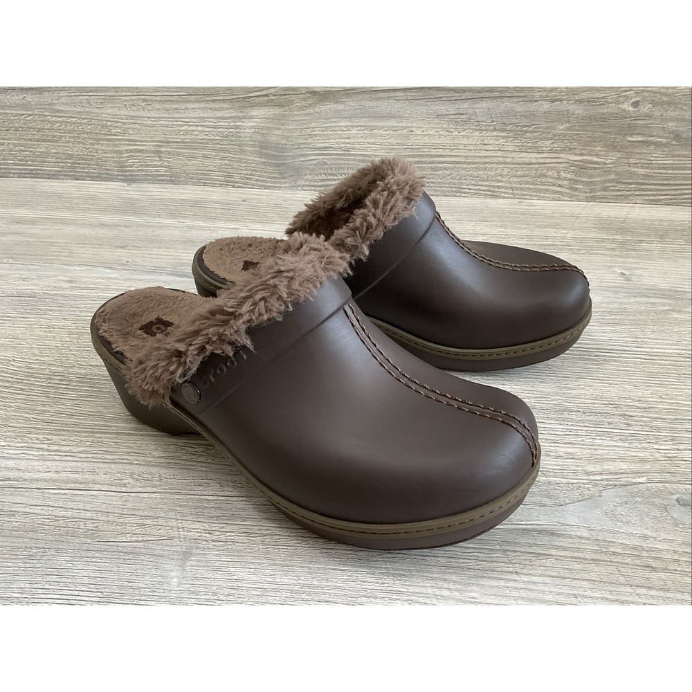 Crocs Cobbler Eva Women's Faux Fur Lined Brown Mule Clogs Shoes 11552 Size 9
